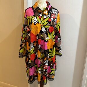 Vanity Fair Vintage Funky Vibrant Floral Button Up Nylon Cover Up Robe Jacket